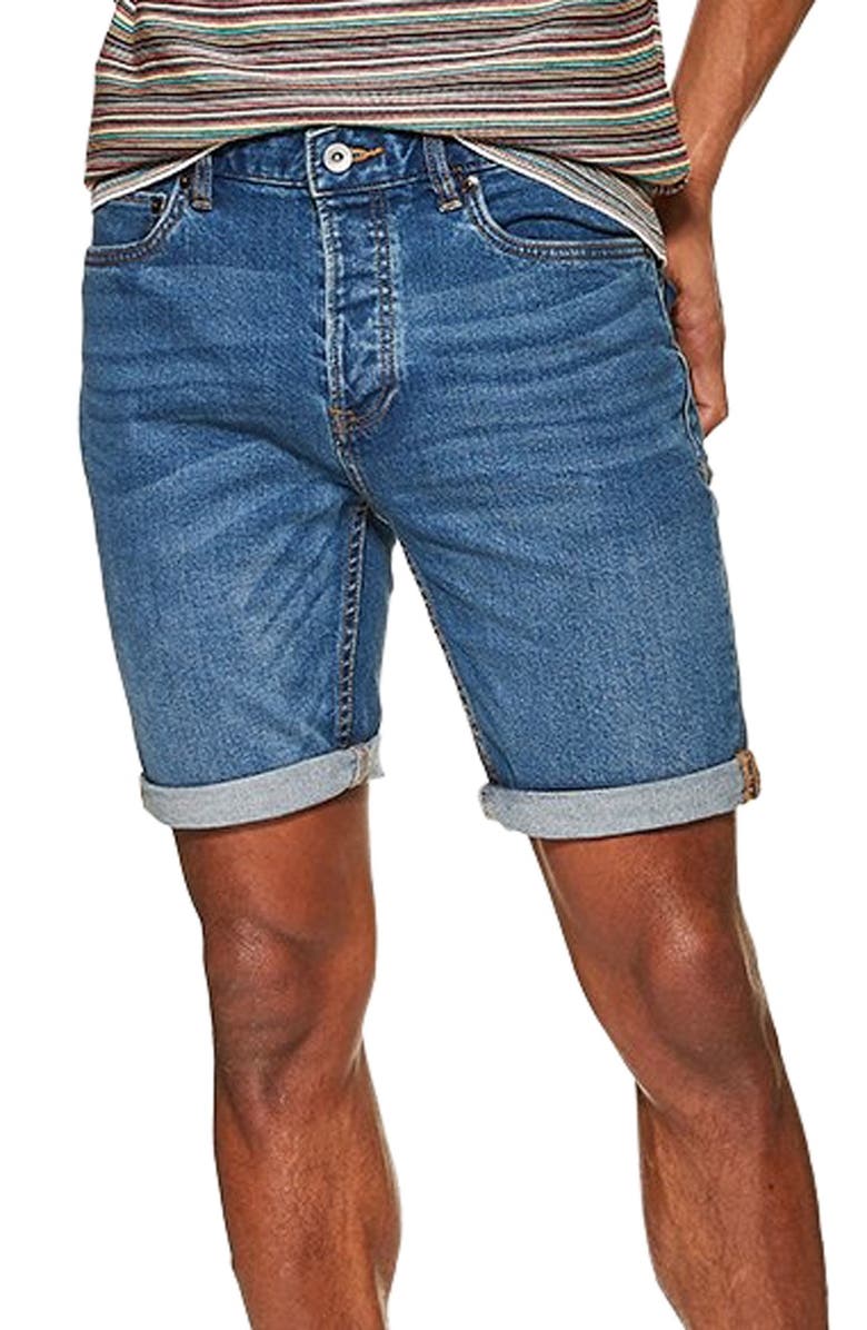 Topman Justin Skinny Fit Denim Shorts, Main, color, 