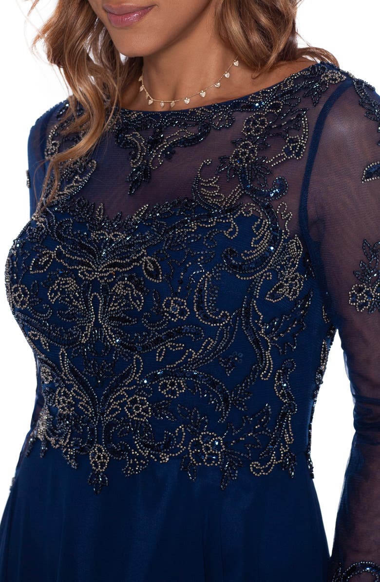 Xscape Evenings Xscape Embellished Long Sleeve Chiffon A-Line Gown, Alternate, color, 