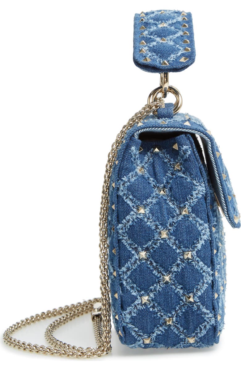 Valentino Garavani Rockstud Matelassé Denim Shoulder Bag, Alternate, color,