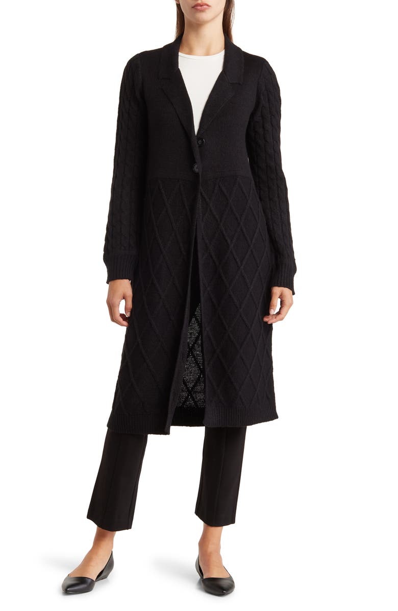 BY DESIGN Abigail Cable Knit Long Cardigan, Main, color, Black