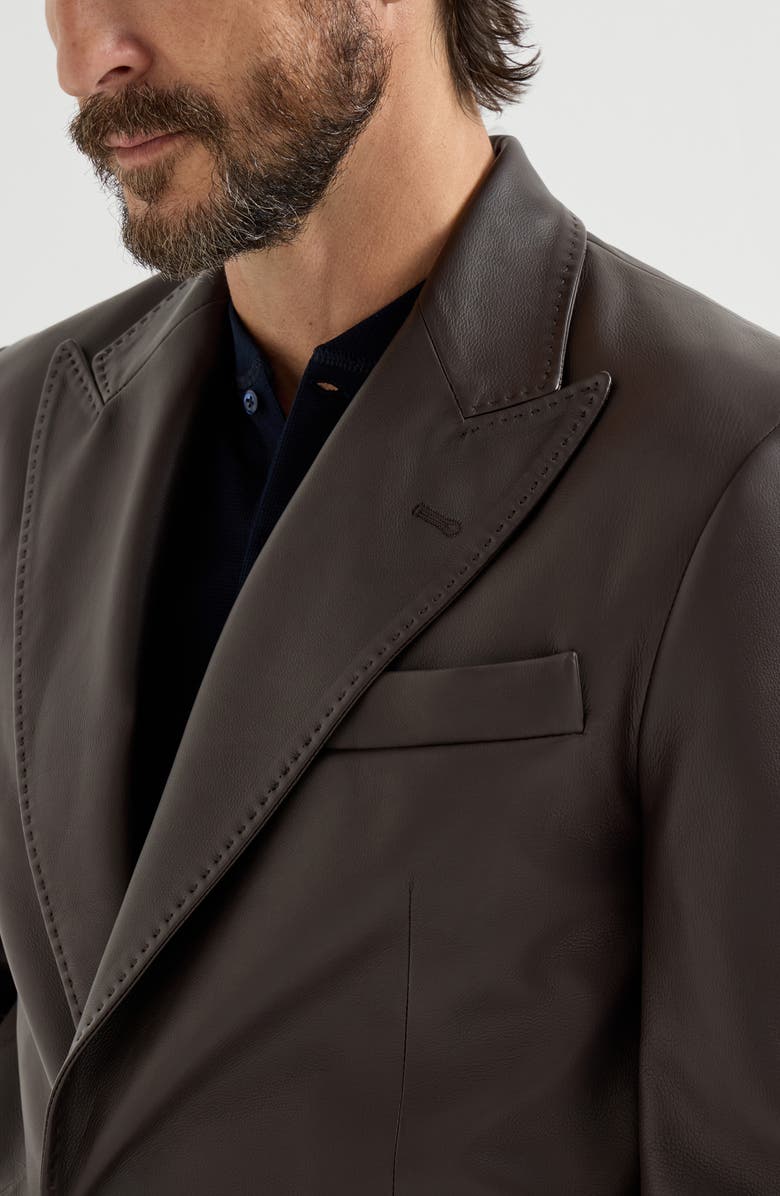 Brunello Cucinelli Calfskin blazer, Alternate, color, Chocolate