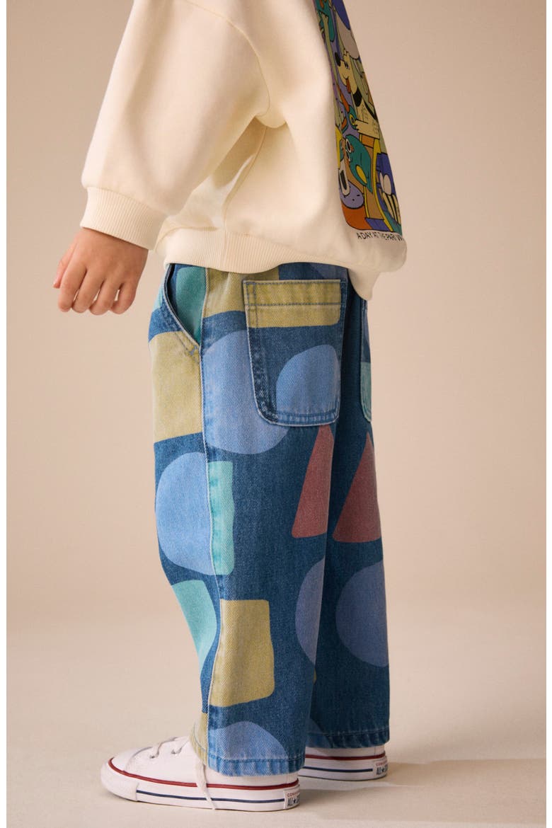 Kids' Geometric Print Wide Leg Jeans, Alternate, color, BLUE