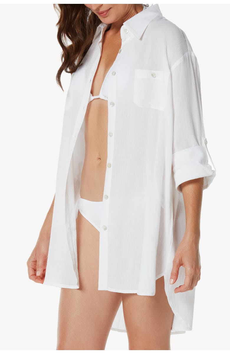 HELEN JON Camp Shirt Cover-Up, Alternate, color, White