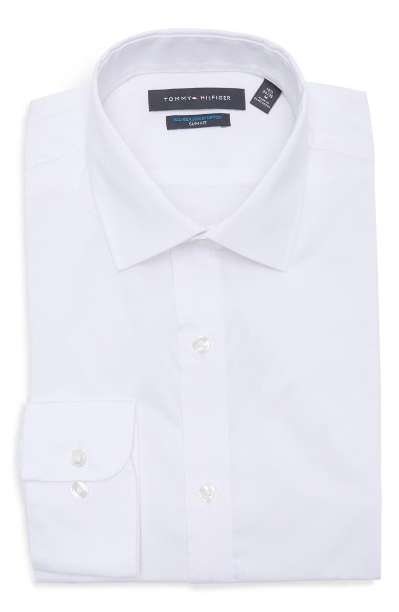 Tommy Hilfiger All Season Slim Fit Stretch Dress Shirt, Alternate, color, White Pinpoint Dobby