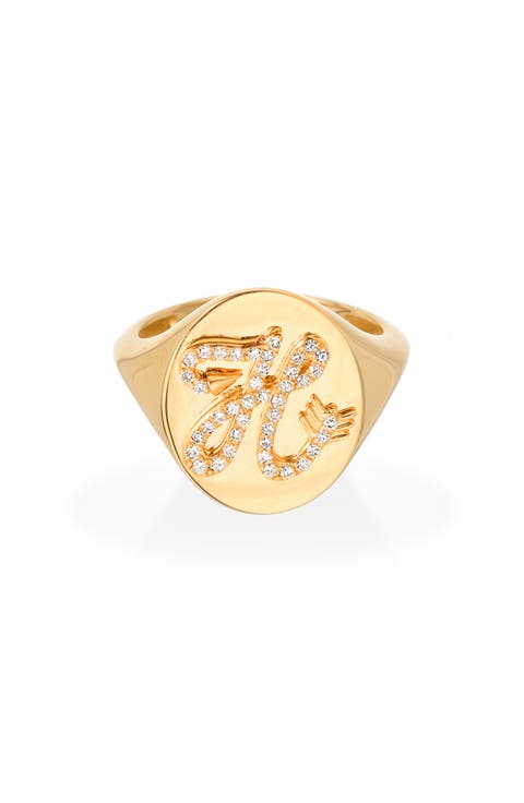 Pavé Diamond Initial Signet Ring