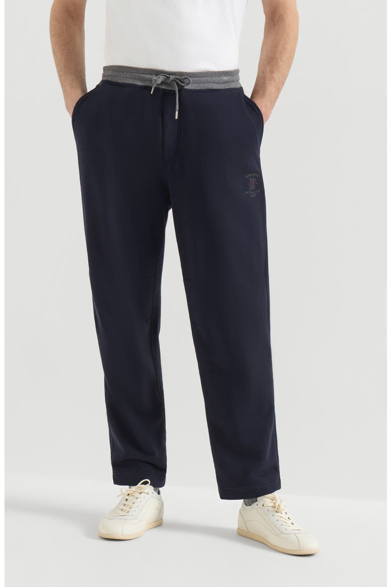 Cotton French terry trousers with embroidery, Main, color, Cobalt