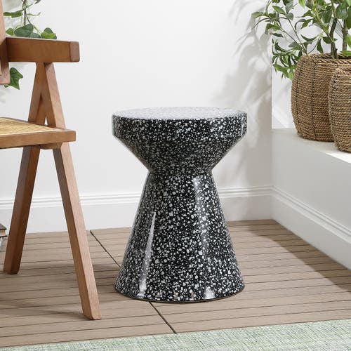 Jonathan Y Xenia 17.75" Modern Bohemian Terrazzo Indoor/outdoor Drum Accent Table In Black/white