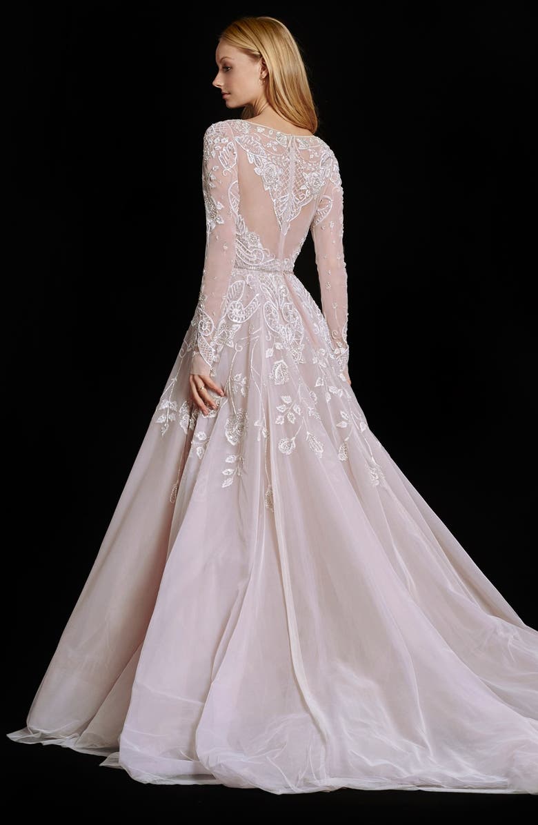 Hayley Paige Hayley Embellished English Net & Tulle Long Sleeve Ballgown, Alternate, color, 