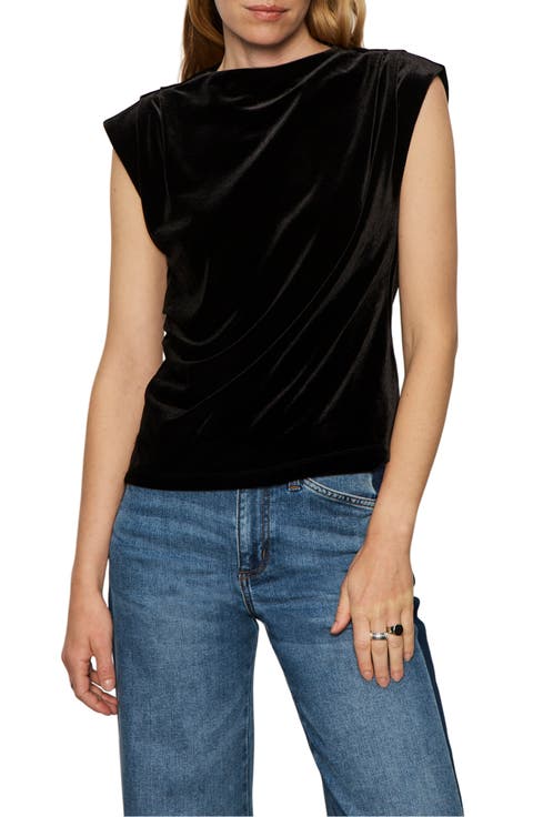 Pleated Sleeve Side Ruched Velvet Top