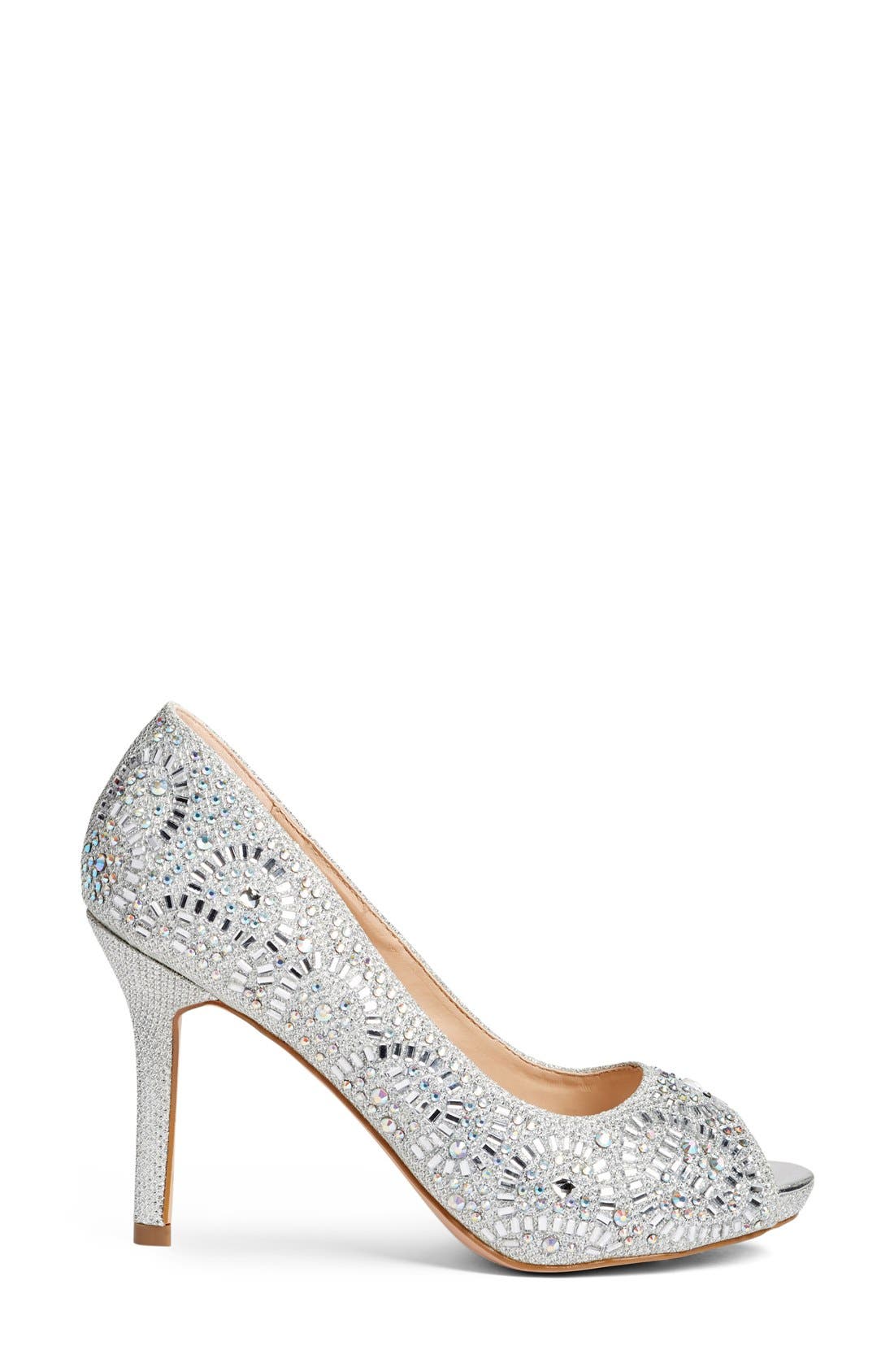 'Paula' Crystal Peep Toe Pump, Alternate, color, SILVER SPARKLE