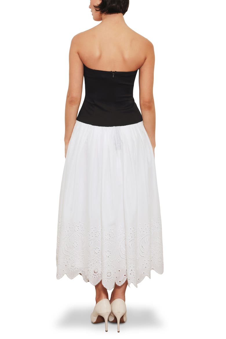 Strapless Mixed Media Maxi Dress, Alternate, color, WHITE/ BLACK