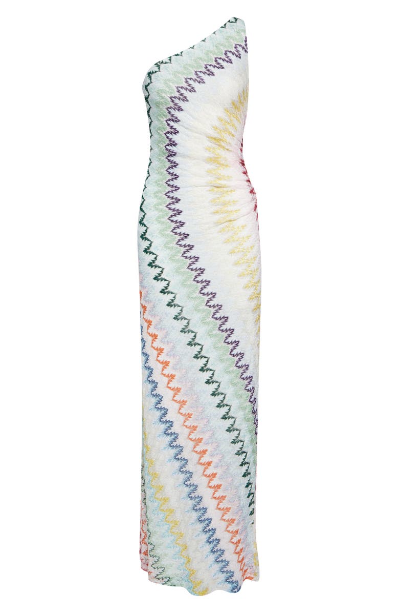 Missoni Metallic Zigzag Raschel Knit One-Shoulder Dress, Alternate, color, Multicolor On White Base