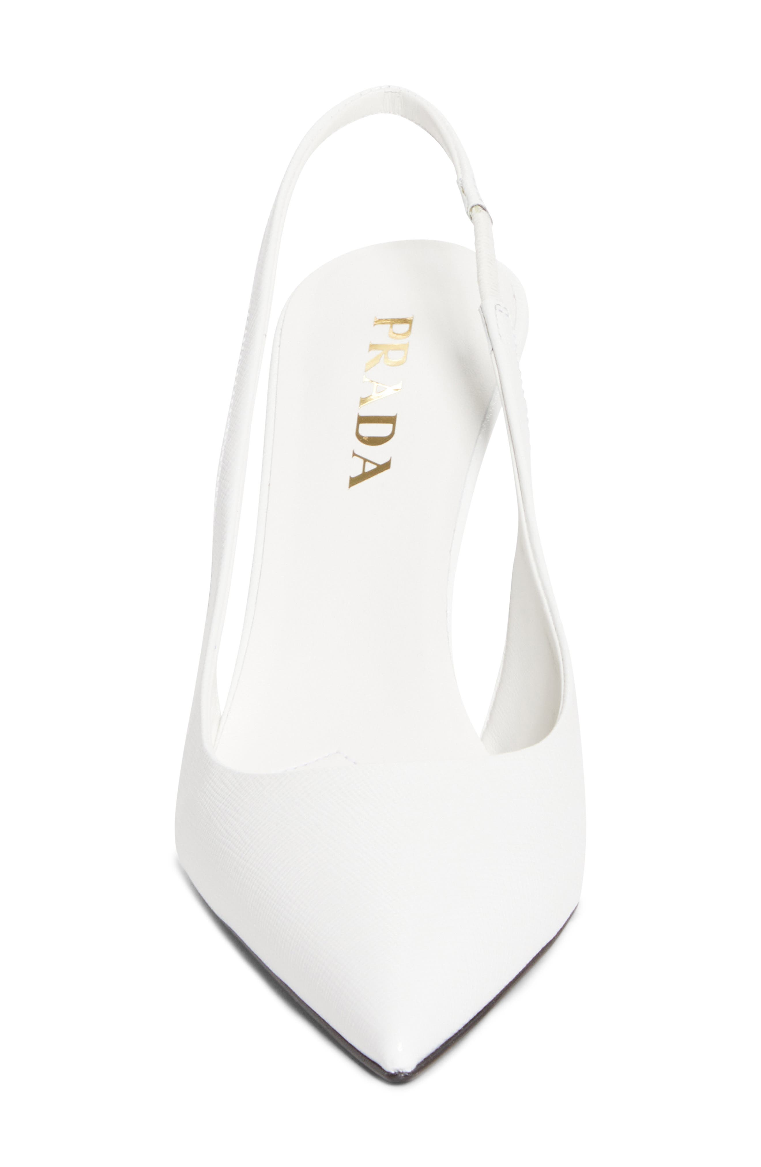 Prada Saffiano Metallic Leather Slingback Pump, Alternate, color, Bianco