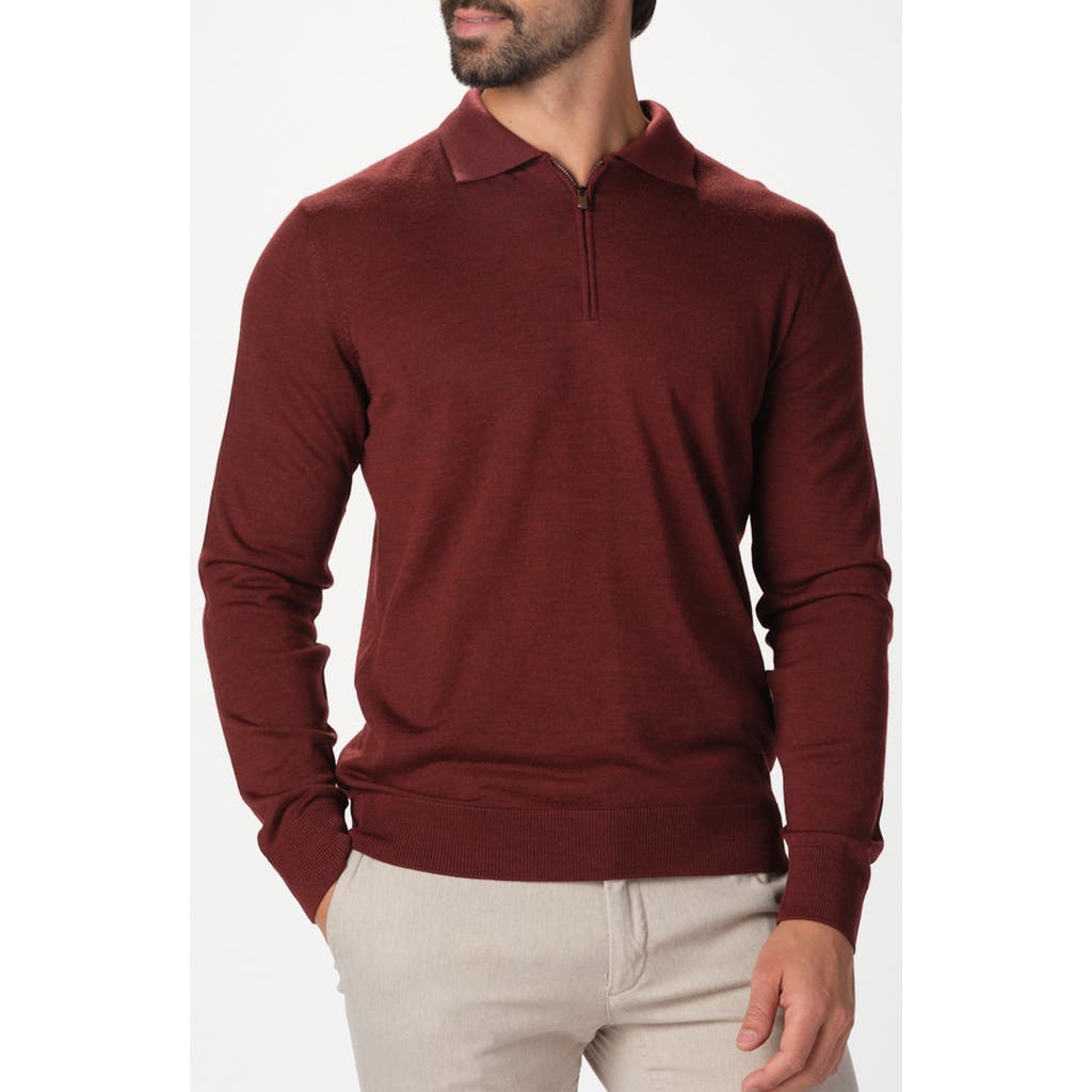 Studio Garnet Los Angeles Lightweight Merino Wool Quarter Zip Sweater In Burgundy