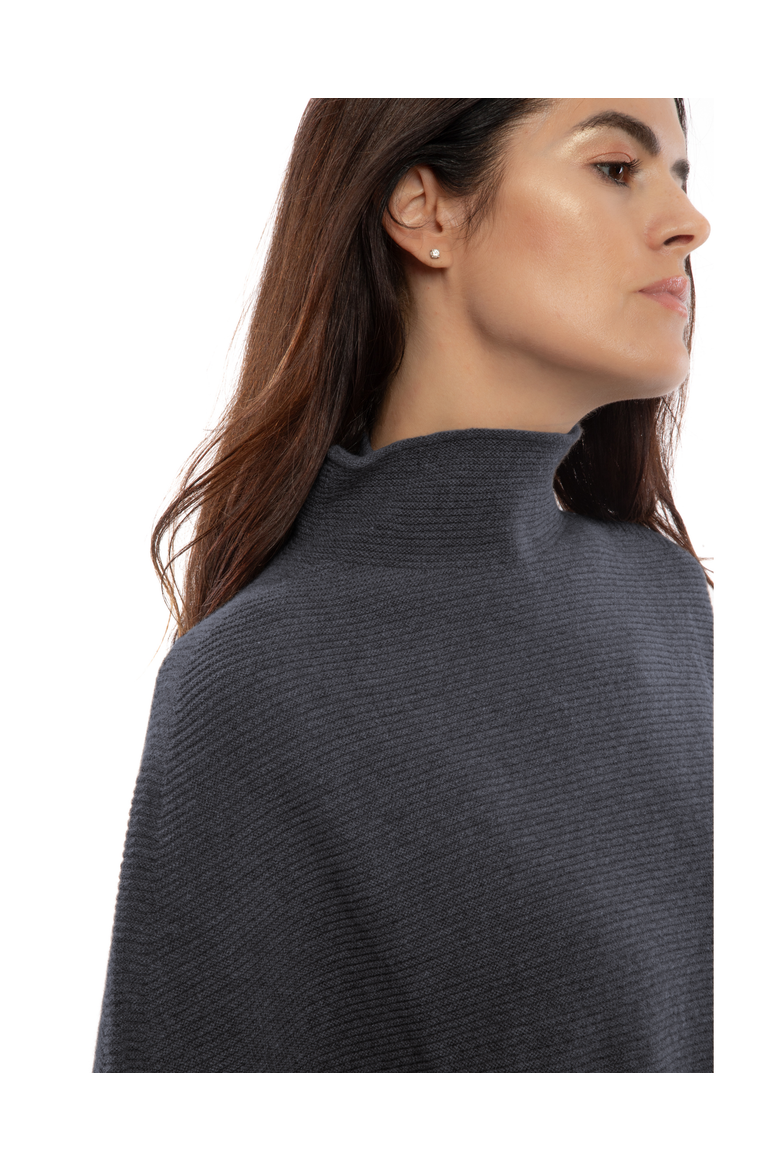 Pure Cashmere Funnel Neck Poncho, Alternate, color, Charcoal