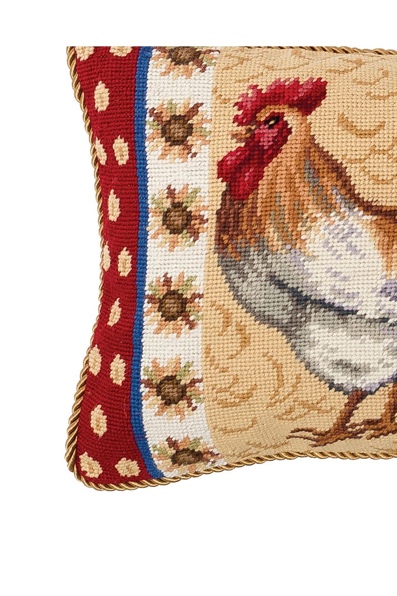 Rooster And Sunflower Needlepoint Pillow, 12" x 16", Alternate, color, Brown