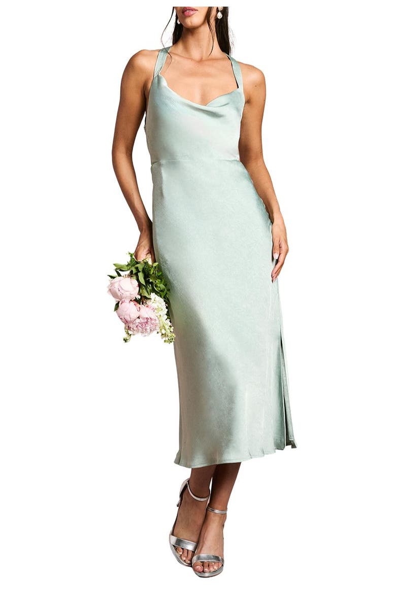 Oasis Satin Bridesmaids Dress, Alternate, color, Sage