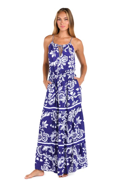 Sunshine 79 Floral Print Sleeveless Maxi Dress In Blue