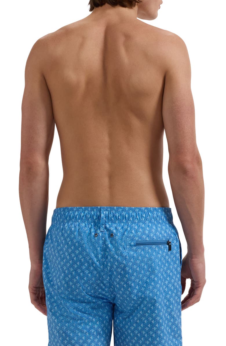 Bugatchi Zane Fish Print Swim Trunks, Alternate, color, Classic Blue