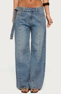 EDIKTED Button Tab Waist Low Rise Wide Leg Jeans