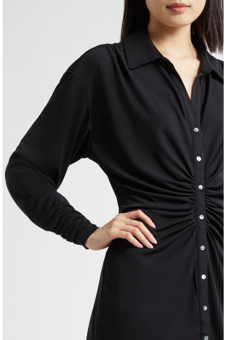 Arden Ruched Long Sleeve Shirtdress, Alternate, color, BLACK