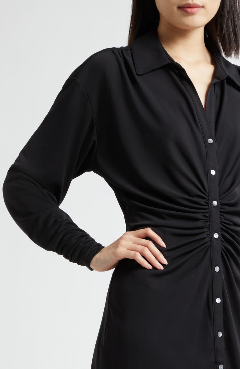 Cinq à Sept Arden Ruched Long Sleeve Shirtdress, Alternate, color, Black