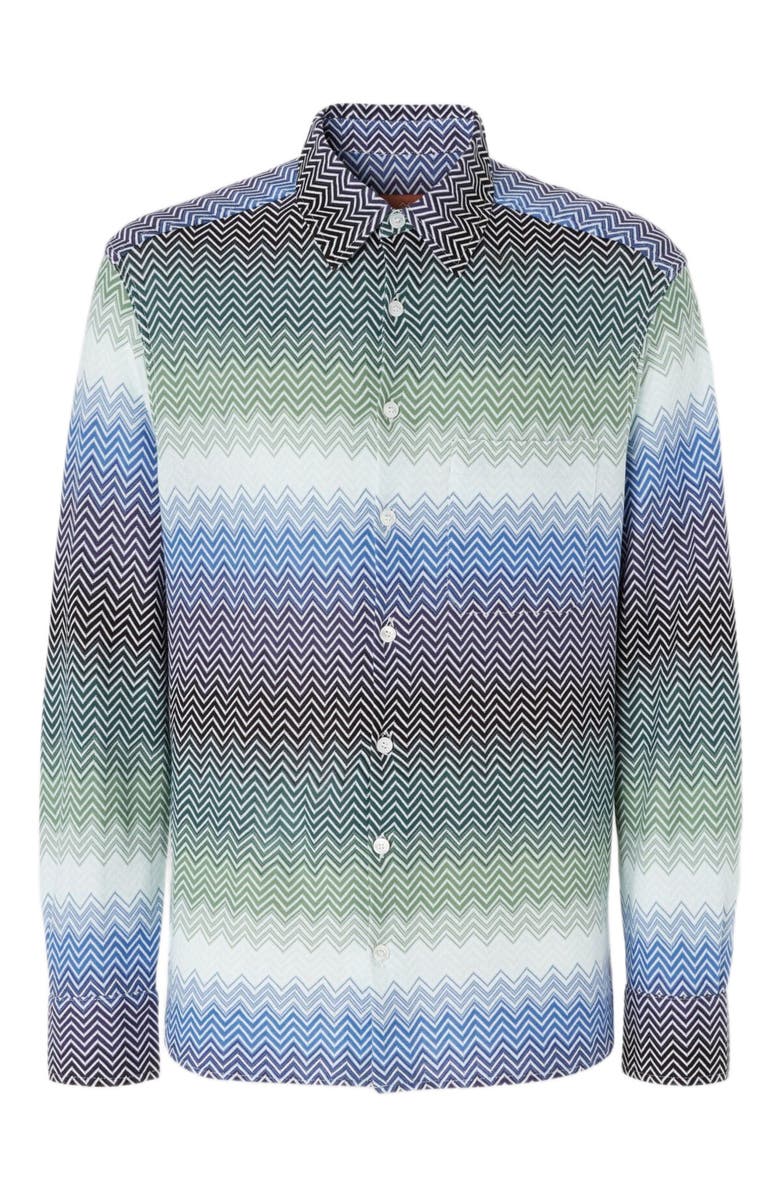 Missoni Gradient Zig Zag Cotton Knit Shirt With Breast Pocket, Alternate, color, Blue 
Green