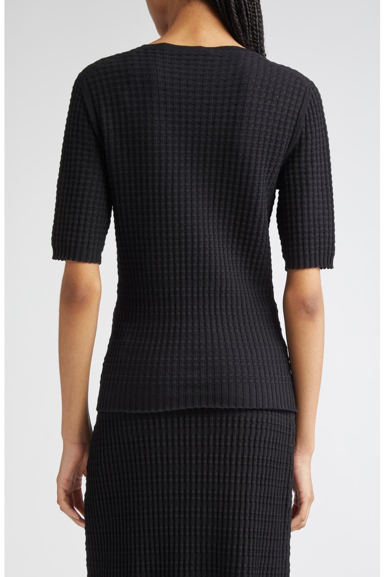 Mixed Stitch Short Sleeve Sweater, Alternate, color, BLACK