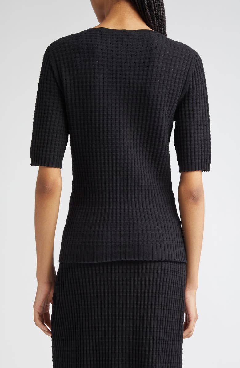 Lafayette 148 New York Mixed Stitch Short Sleeve Sweater, Alternate, color, Black