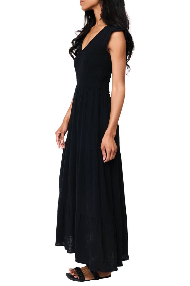 Flutter Sleeve Cotton Gauze Maxi Dress, Alternate, color, BLACK