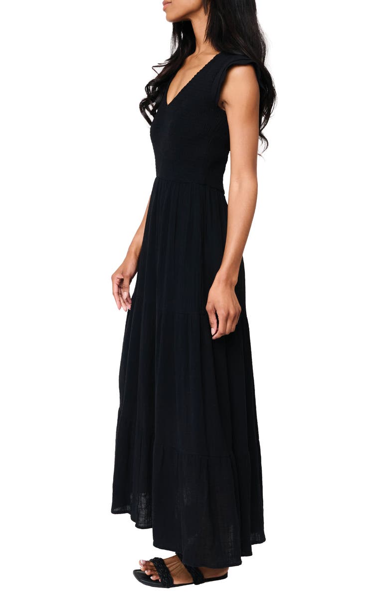 GIBSONLOOK Flutter Sleeve Cotton Gauze Maxi Dress, Alternate, color, Black