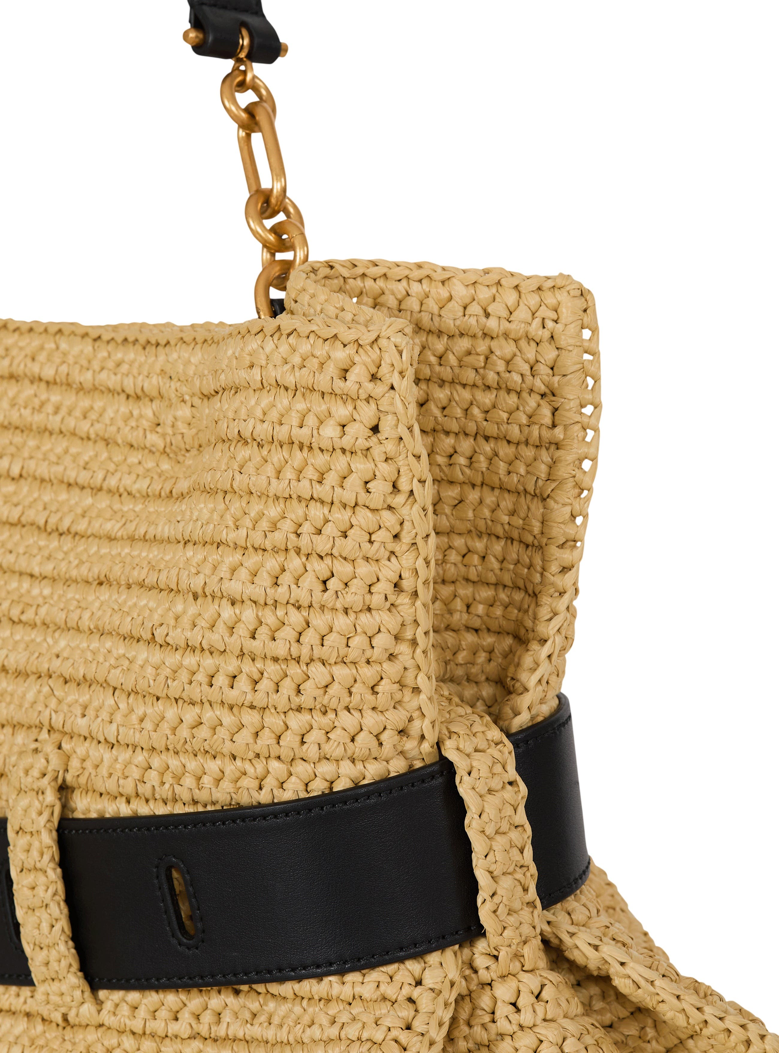 Balmain Medium Anthem bag in smooth leather and crochet, Alternate, color, Beige