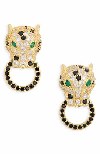 EYE CANDY LOS ANGELES Mindy Cubic Zirconia Leopard Doorknocker Drop Earrings