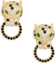 EYE CANDY LOS ANGELES Mindy Cubic Zirconia Leopard Doorknocker Drop Earrings