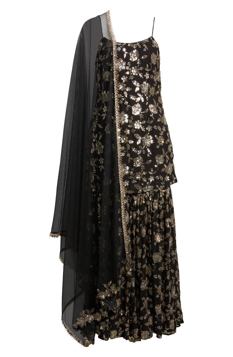 Sani Naya Floral Sequin Long Sleeve Gharara with Dupatta, Alternate, color,
