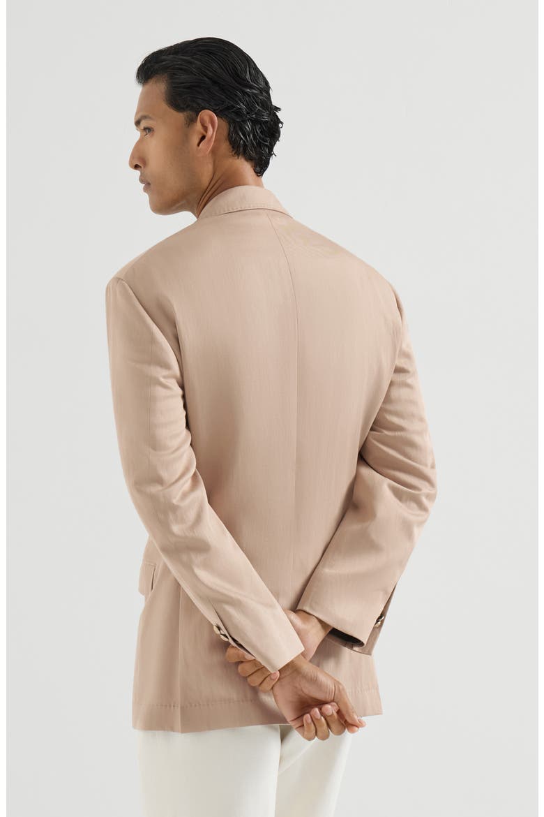 Délavé silk and linen gabardine one-and-a-half breasted Tailor blazer with metal buttons, Alternate, color, Tobacco