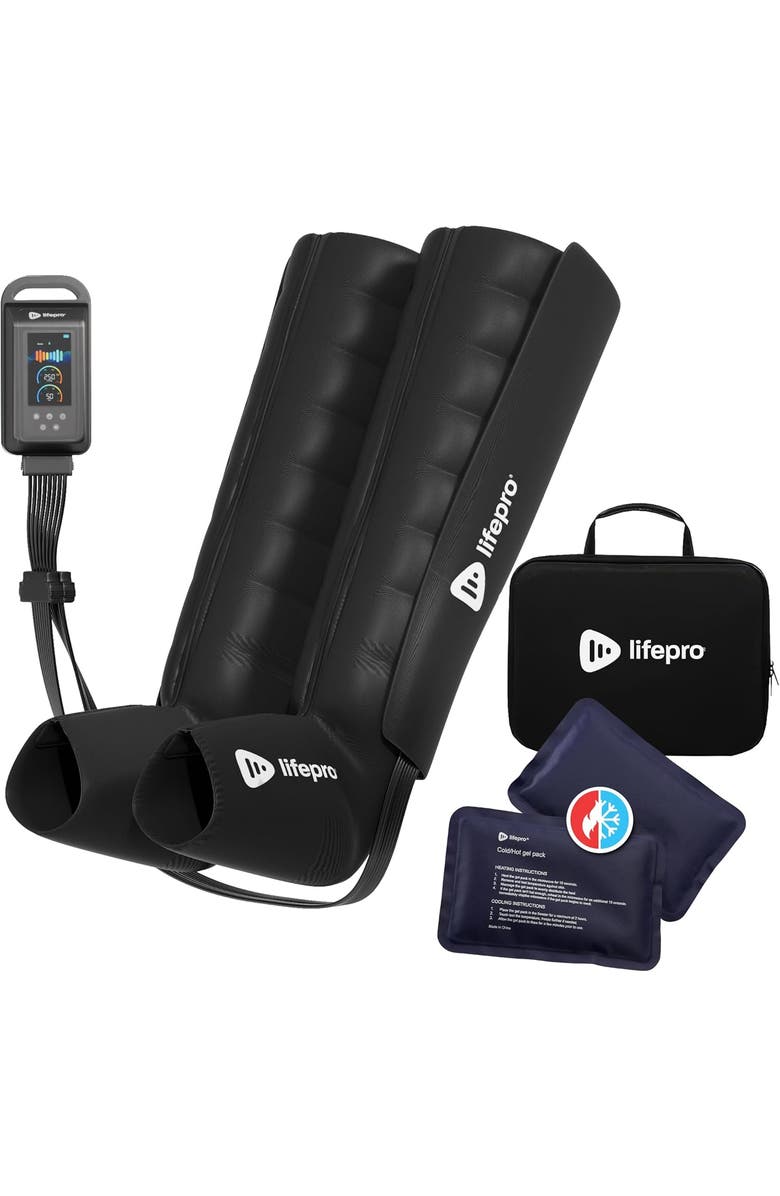 Lifepro Axis Pro Full Air Leg Compression Massager with Heat for Calf, Thigh & Foot Recovery 8-Chamber, Main, color, Pro Black