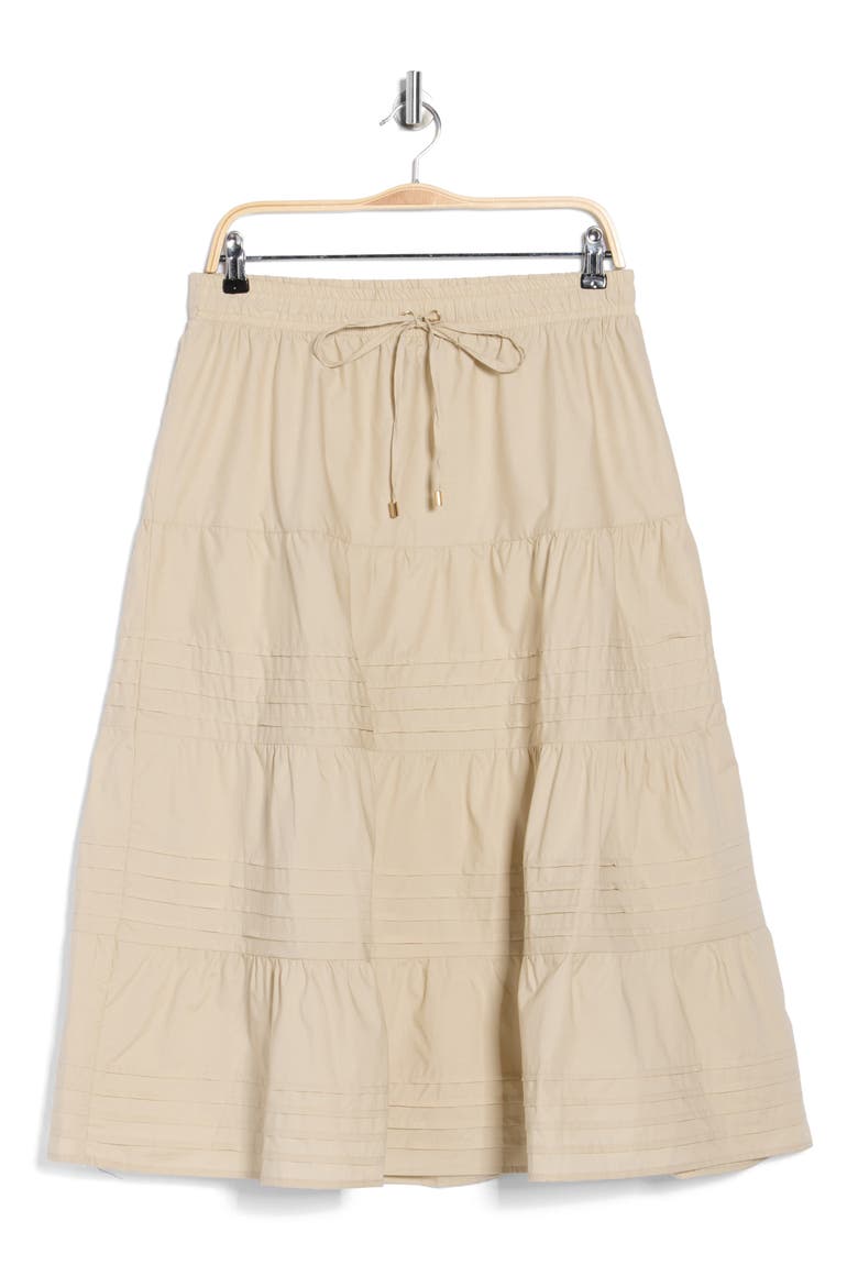 Pleated Tiered Cotton Pull-On Skirt, Alternate, color, STONE