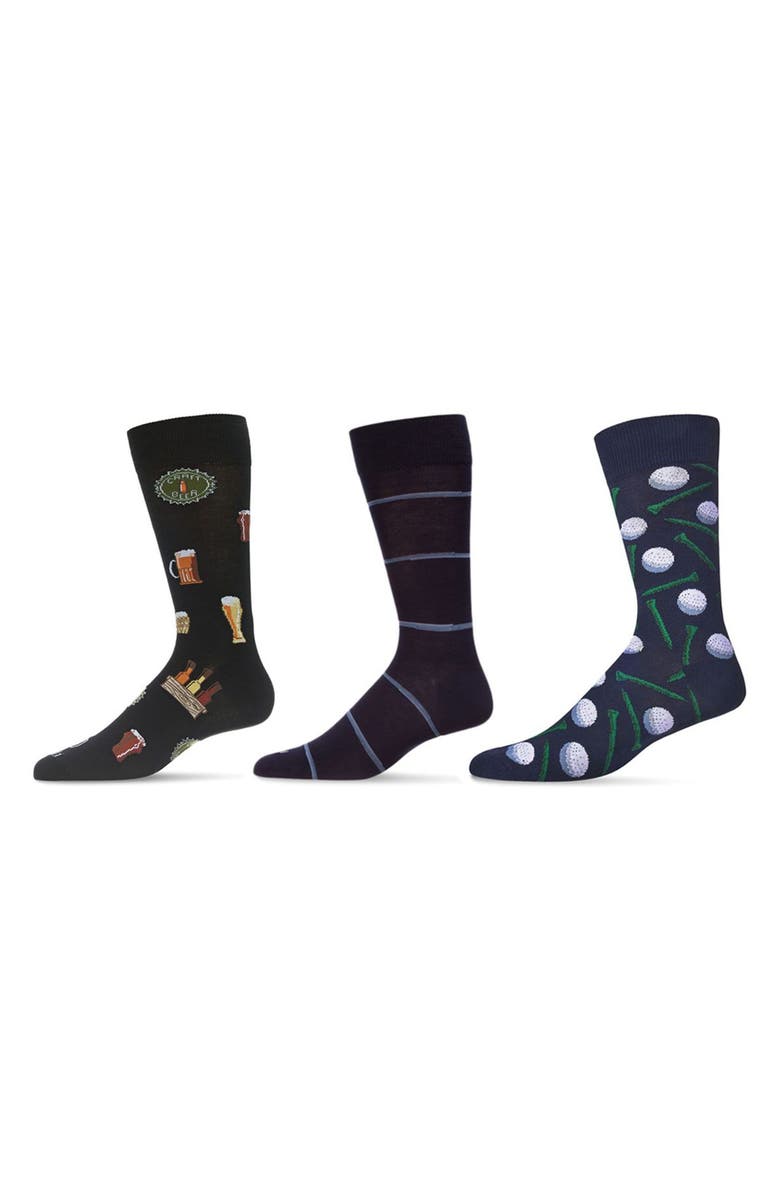 MeMoi Sports Assorted 3-Pack Crew Socks, Main, color, Black