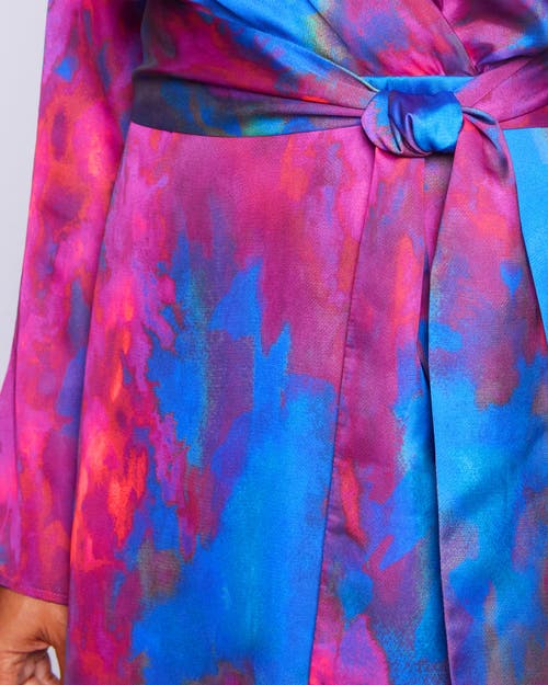 Santorelli Kayden Abstract-print Faux Wrap Dress In Magenta Multi