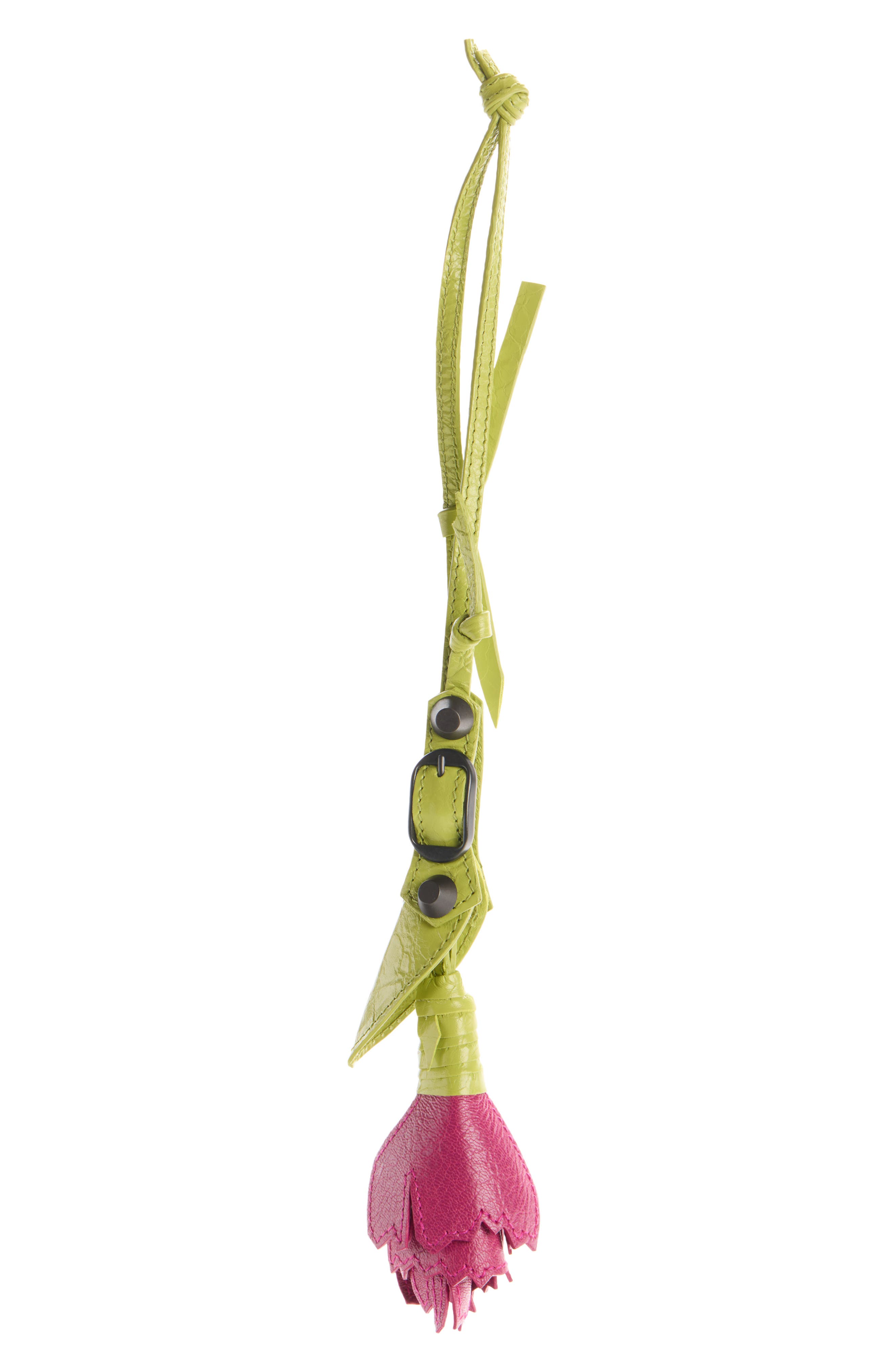 Le City Leather Tulip Bag Charm, Main, color, 3566 PISTACHE/ PINK