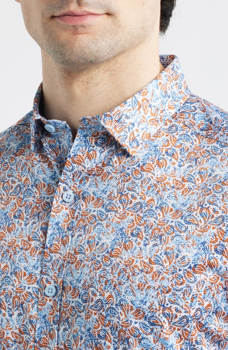 Johnston & Murphy Logan Print Button-Up Shirt, Alternate, color, Orange/ Navy Paisley