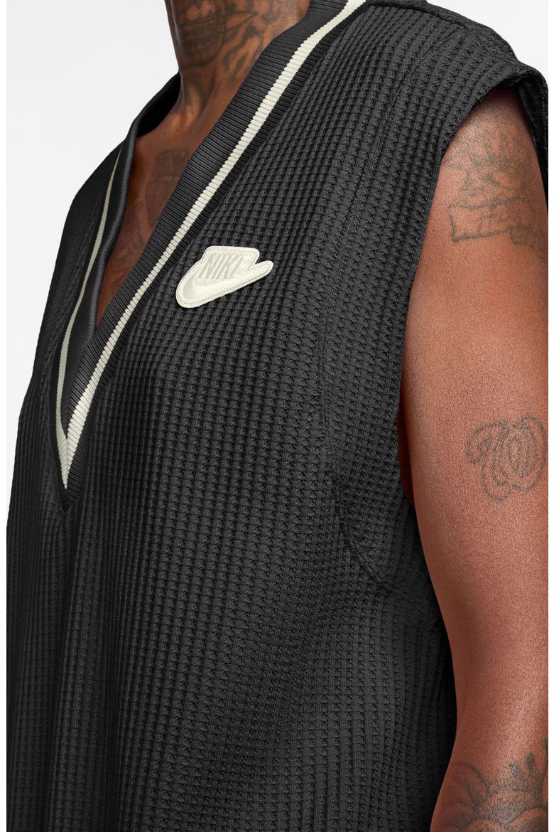 Oversize Waffle Vest, Alternate, color, BLACK/ SAIL