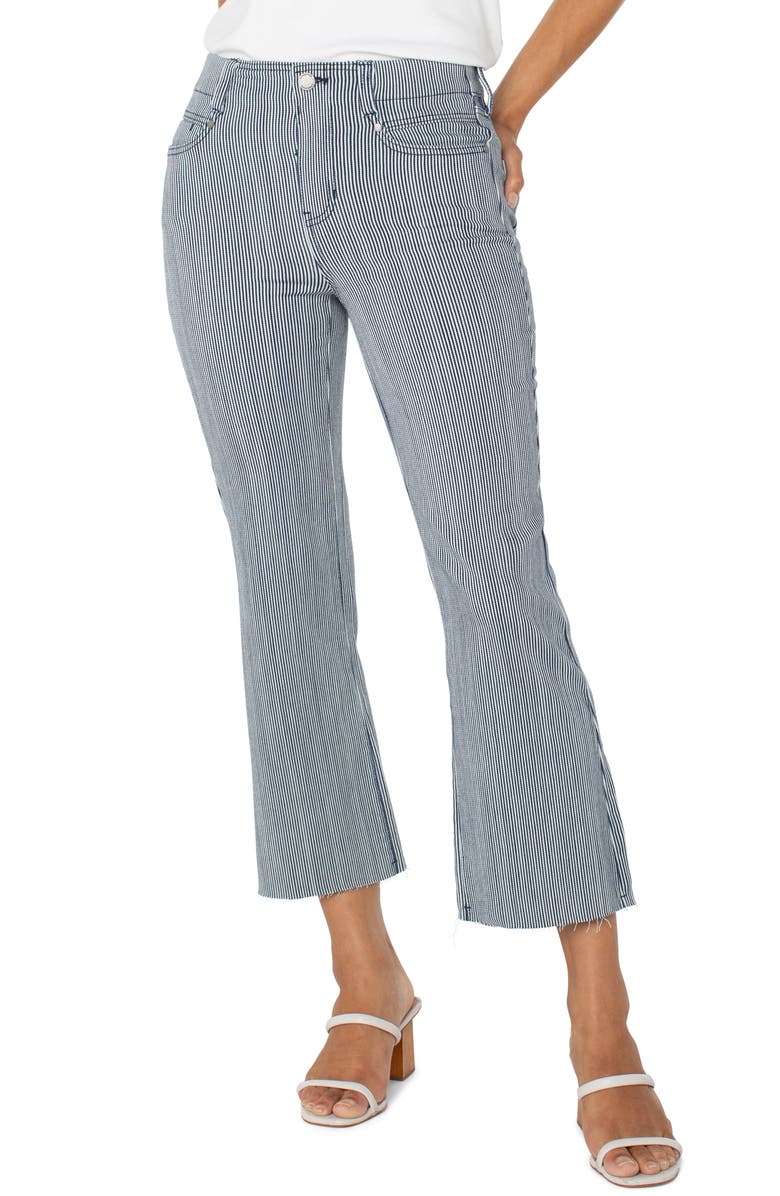 Liverpool Los Angeles Gia Glider Stripe Raw Hem Pull-On Crop Flare Pants, Main, color, 