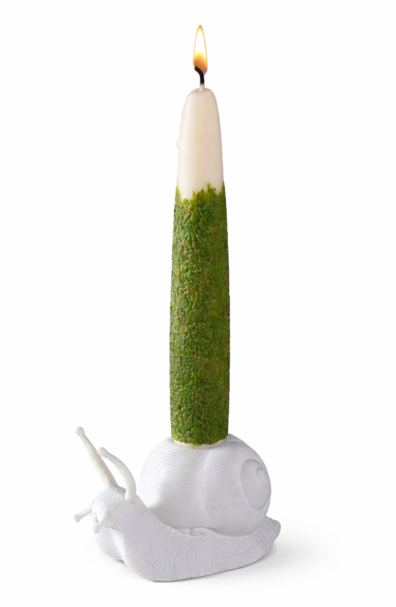 Southlake gifts Snail Candle Holder with Moss Taper Candles, Main, color, Off-White / Dark Green
