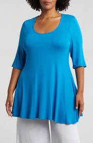 24seven Comfort Apparel Swing Asymmetric Hem Tunic Top