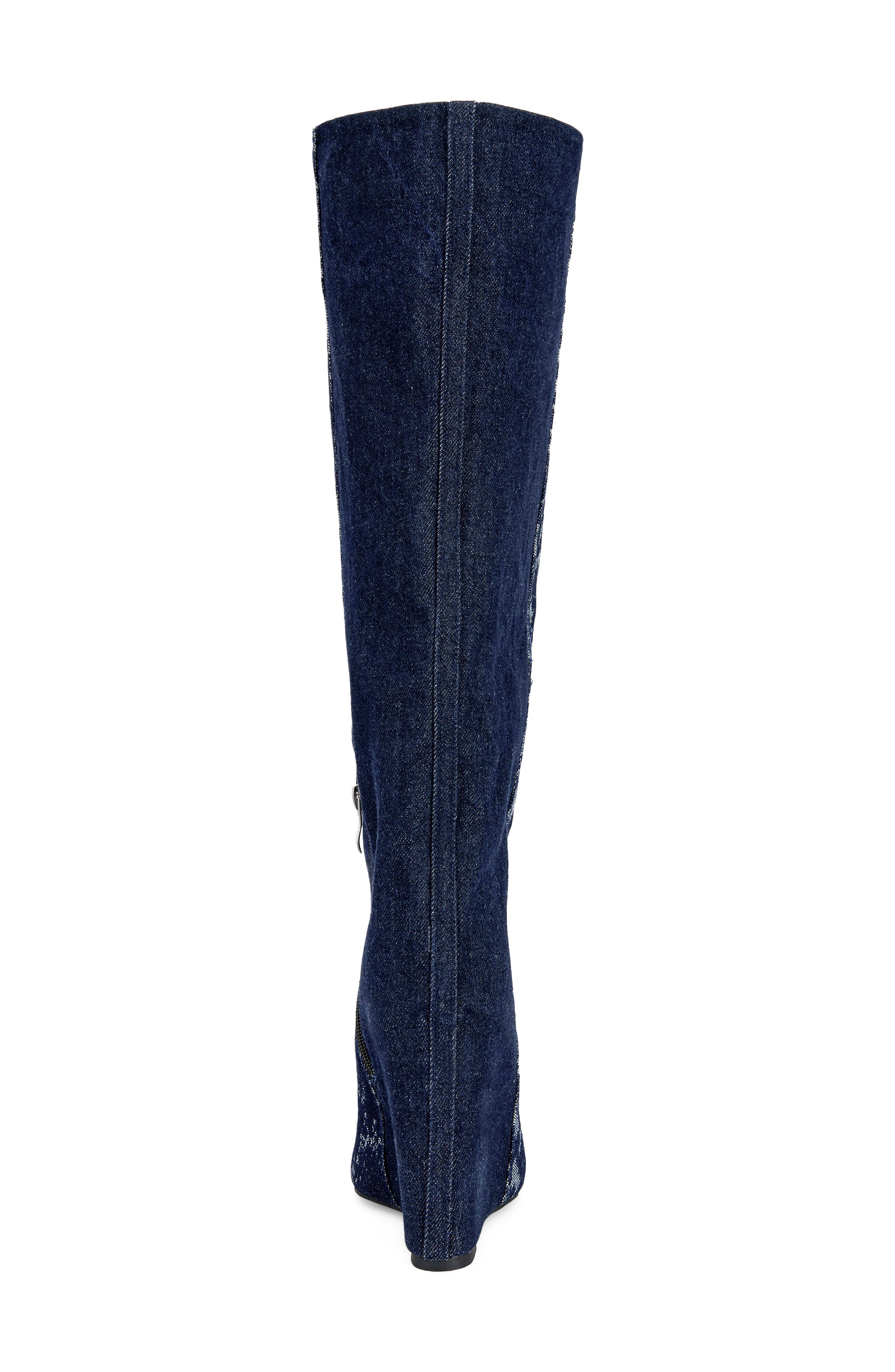 Gianna Snake Print Wedge Knee High Boot, Alternate, color, DENIM