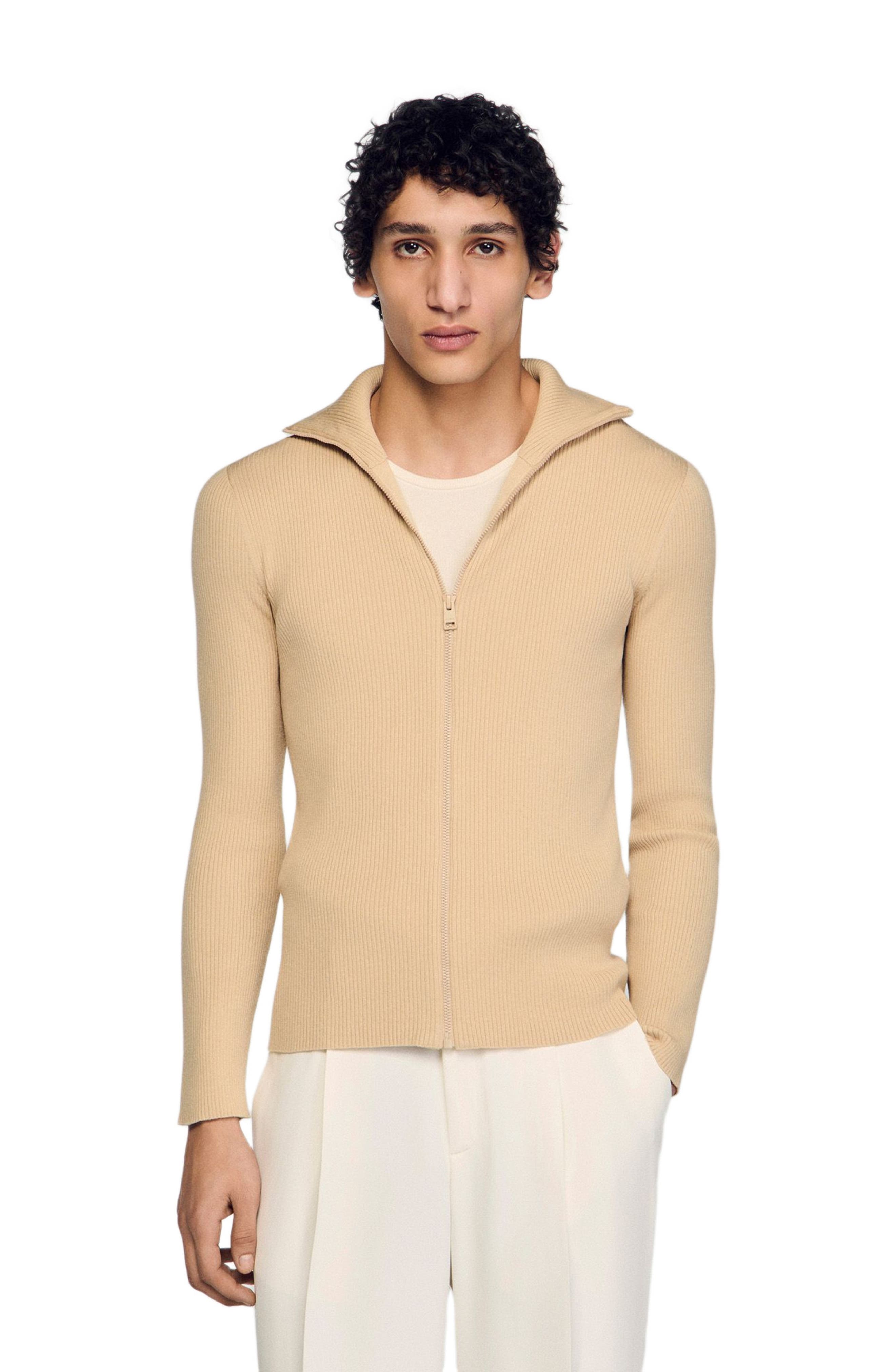 Zip cardigan with standing collar