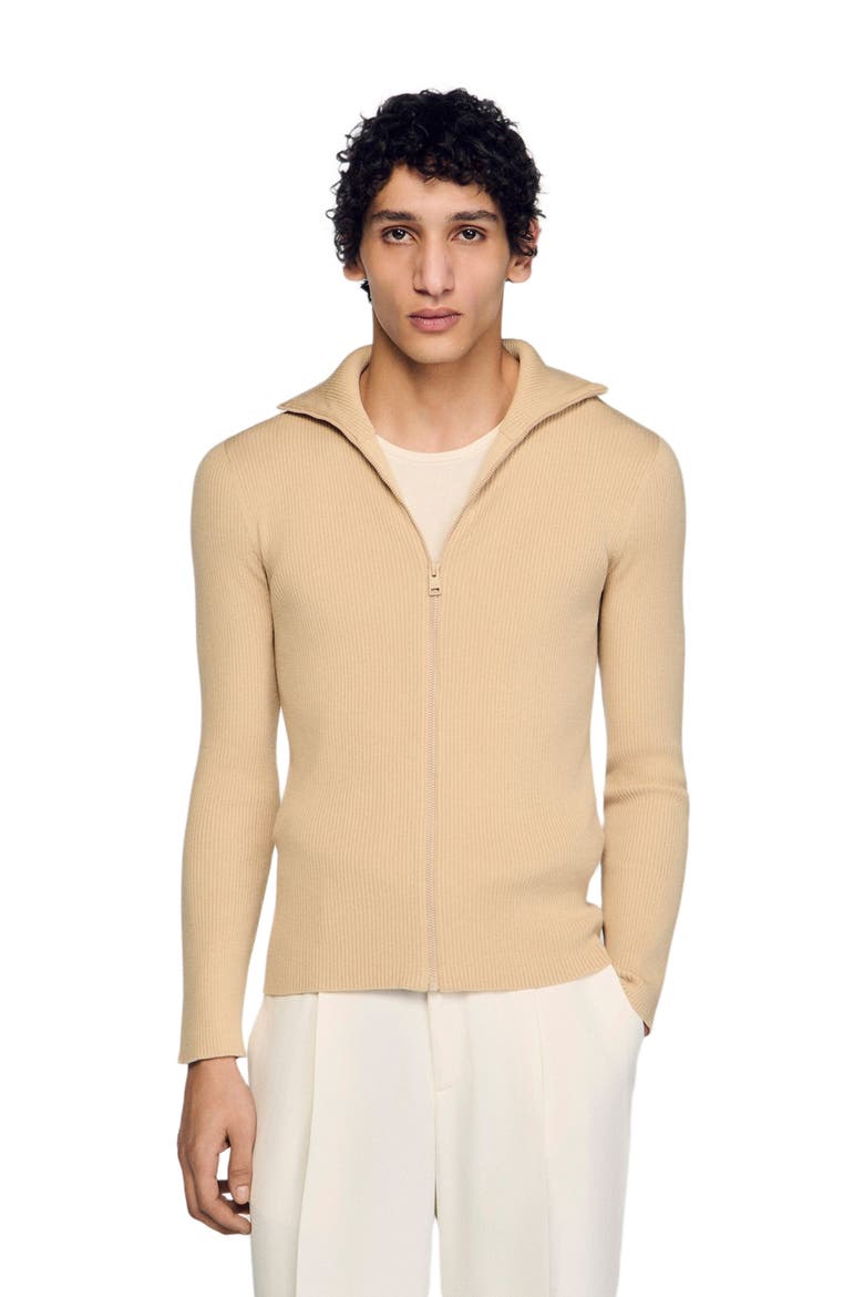 Zip cardigan with standing collar, Main, color, Beige