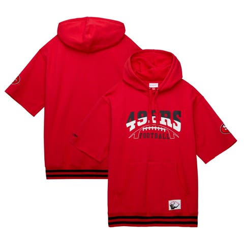 Men's Mitchell & Ness Scarlet San Francisco 49ers Pre-Game Short Sleeve Pullover Hoodie